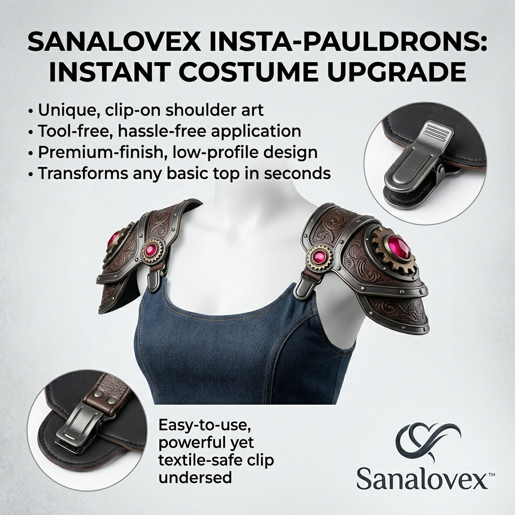 Sanalovex™ Steampunk Clip-On Pauldrons | Gothic Shoulder Armor Costume Accessories for Men & Women | Instant Renaissance LARP Cosplay Gear & Festival Shoulder Art (1 Pair)